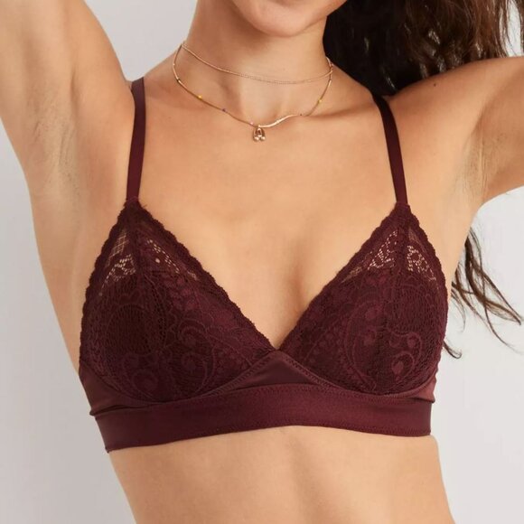 Aerie Dark Red Burgandy Real Power Wireless Push Up Paisley Lace Bra Size 32C - Picture 1 of 5